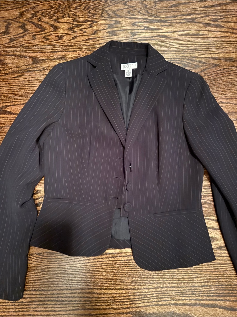LOFT Black Pinstripe Cropped Tailored Blazer